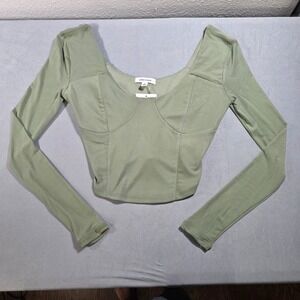 Stitch‎ & Pine Women Seaspray Green Corset Style Long Sleeve Crop Top Small NEW